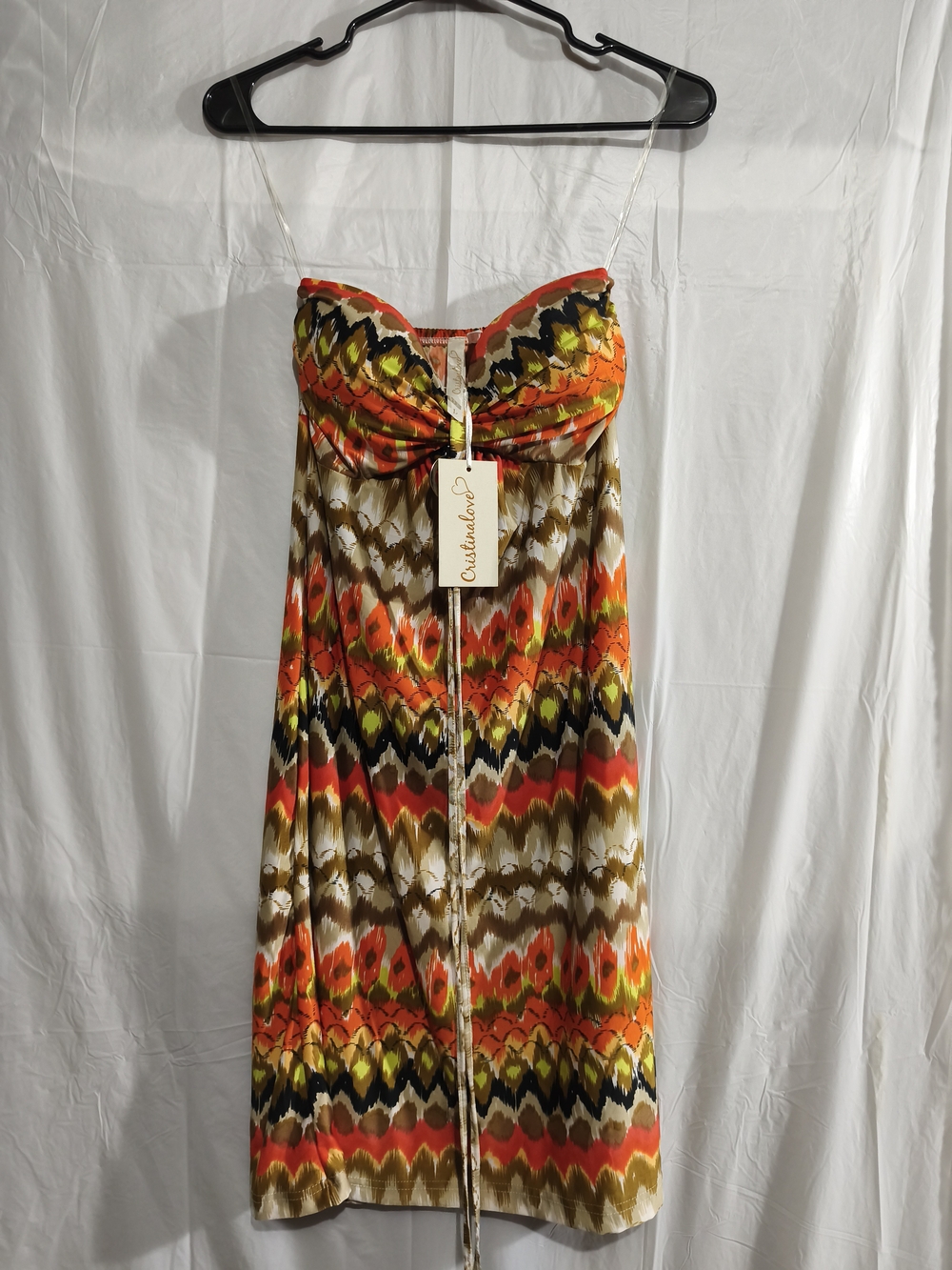 Cristinalove Orange Multi-Pattern Strapless Dress